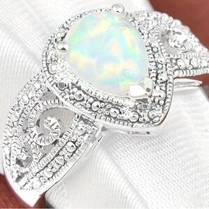 Teardrop Synthetic Opal Ring  size 6
